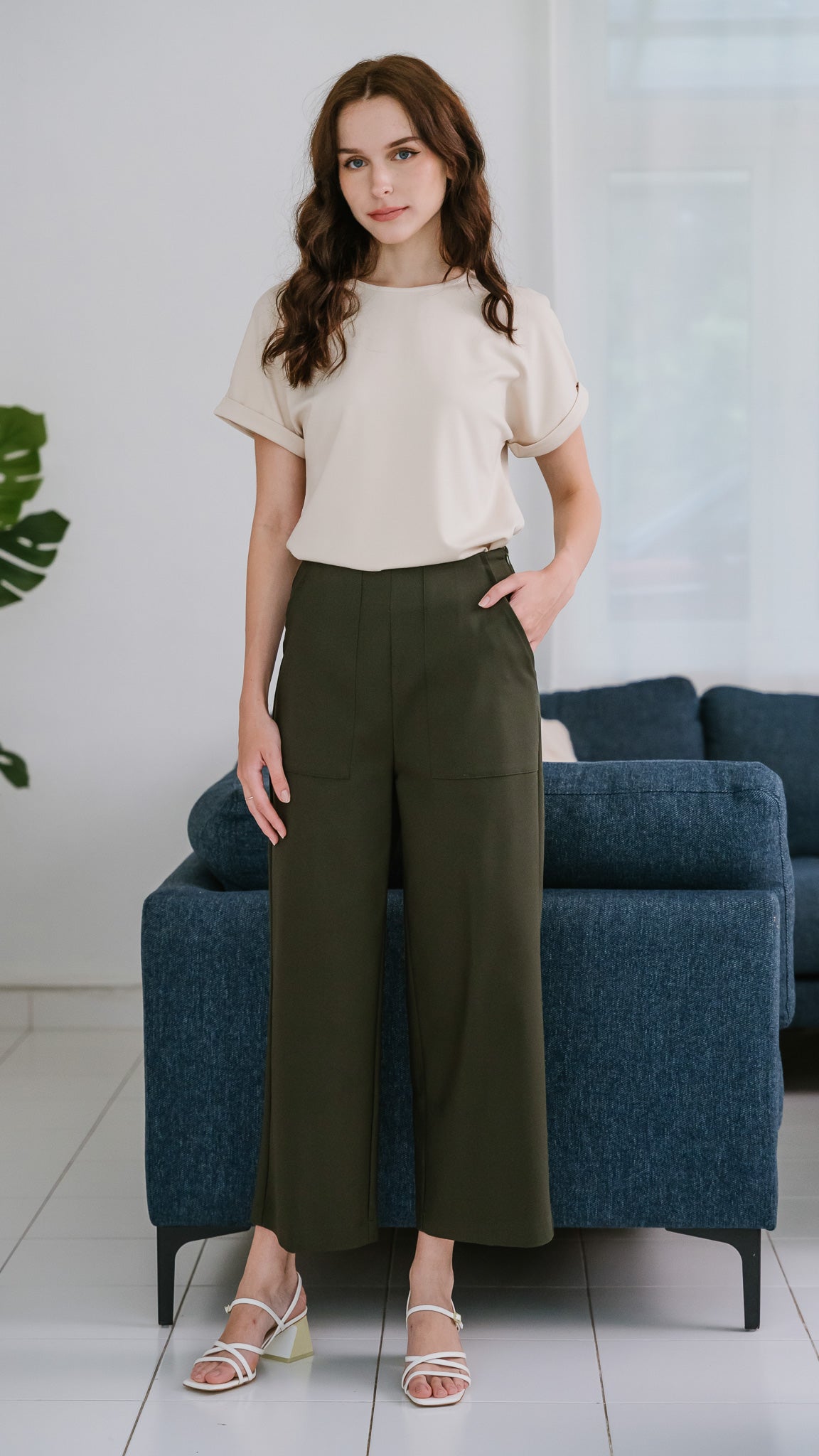 Core Essentials Broad Pants in Army Green [ONLINE ONLY] - First Stitch