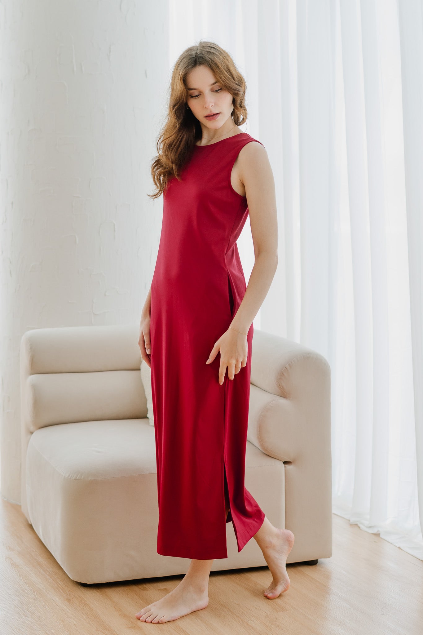 Maxi Silk Satin Dress,wine Red Extra Full Length Slip Dress