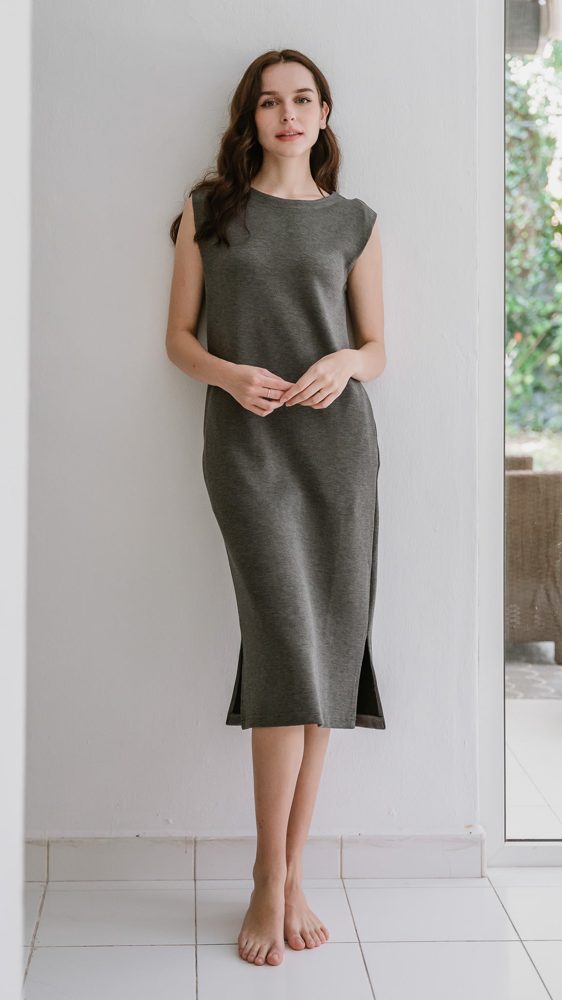 Grey slit dress best sale