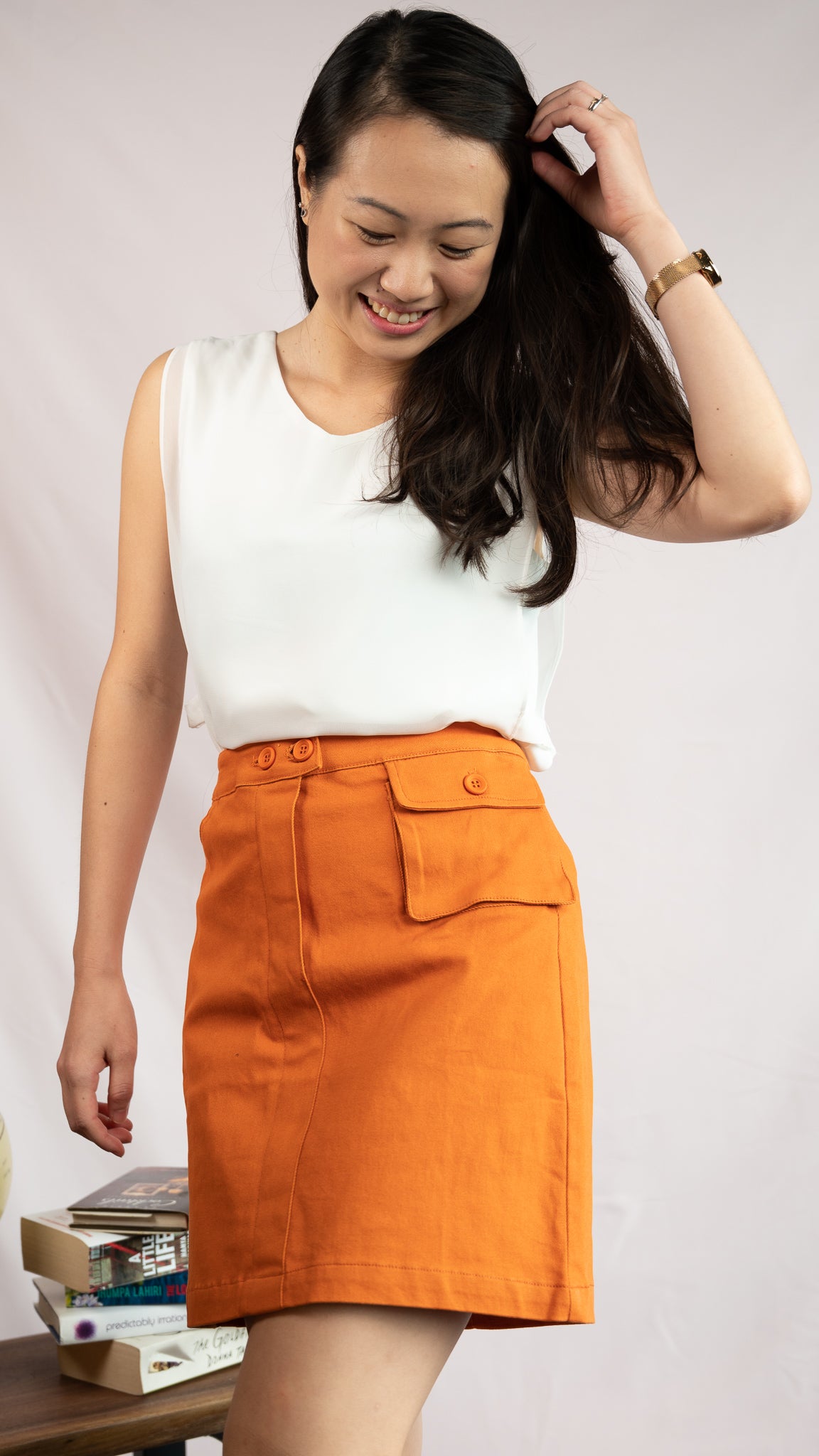 Alexis Pocket Detail Denim Skirt in Orange ONLINE ONLY First