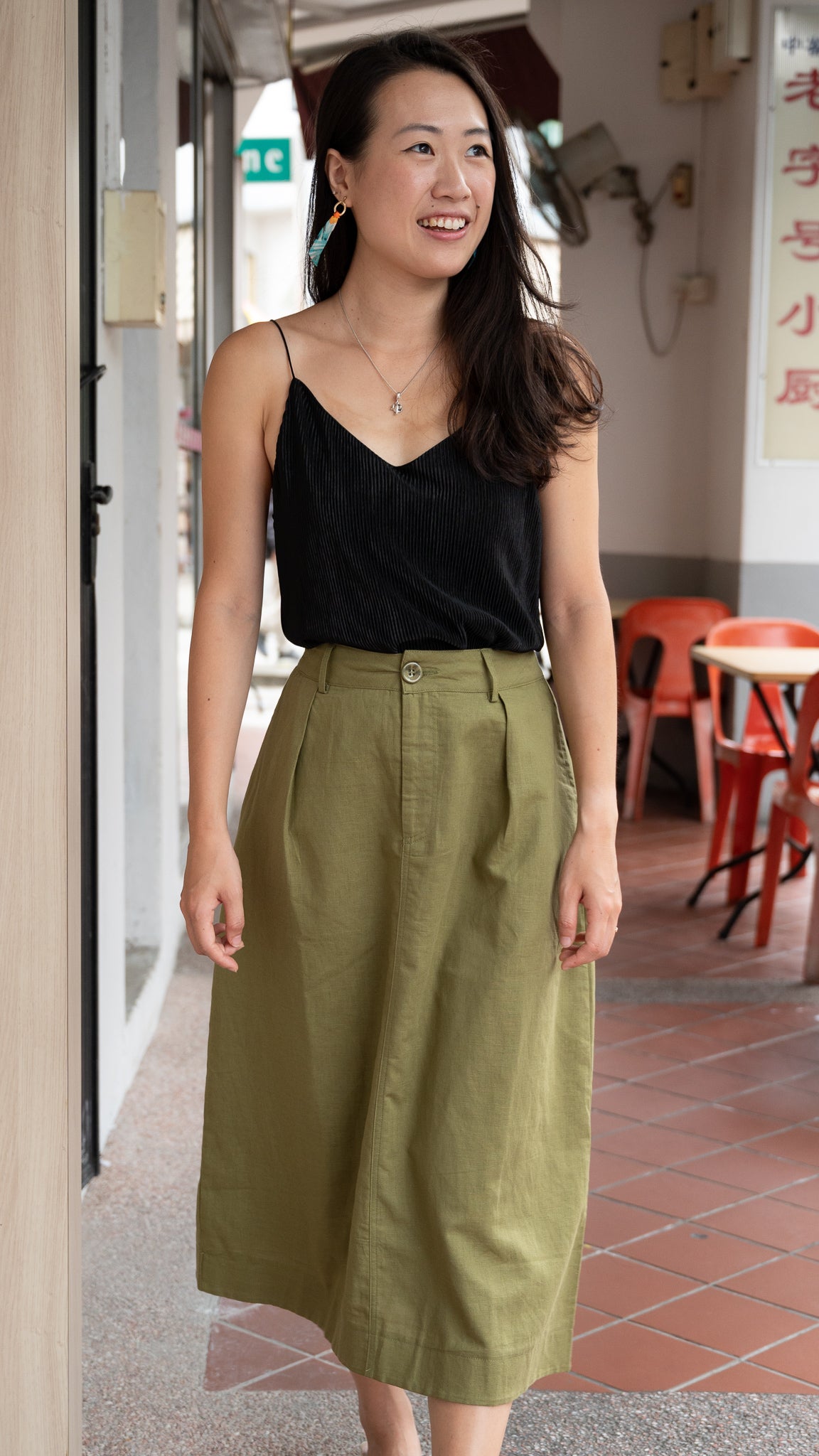 Green midi shop skirt linen