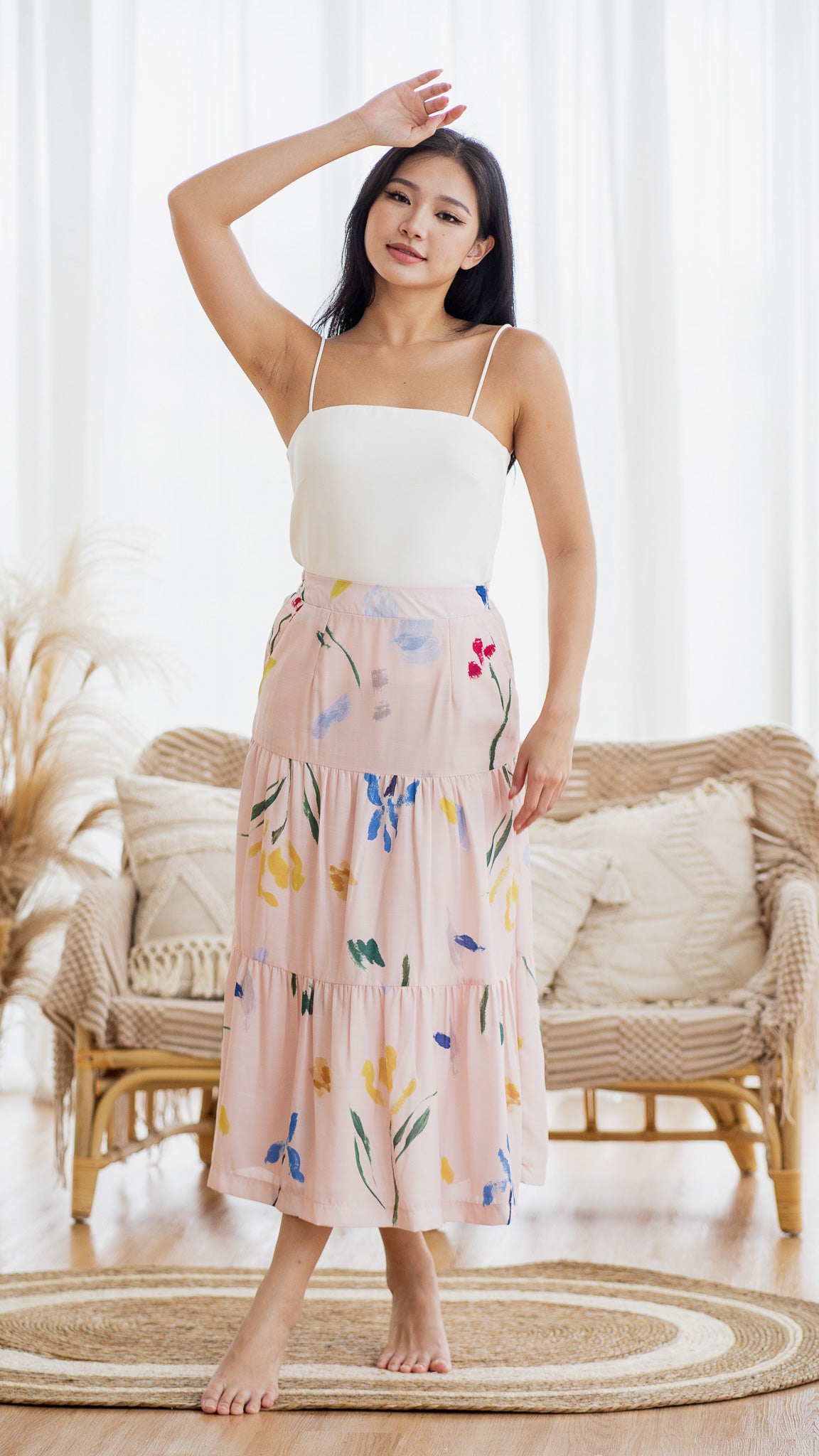 Pink tiered maxi clearance skirt