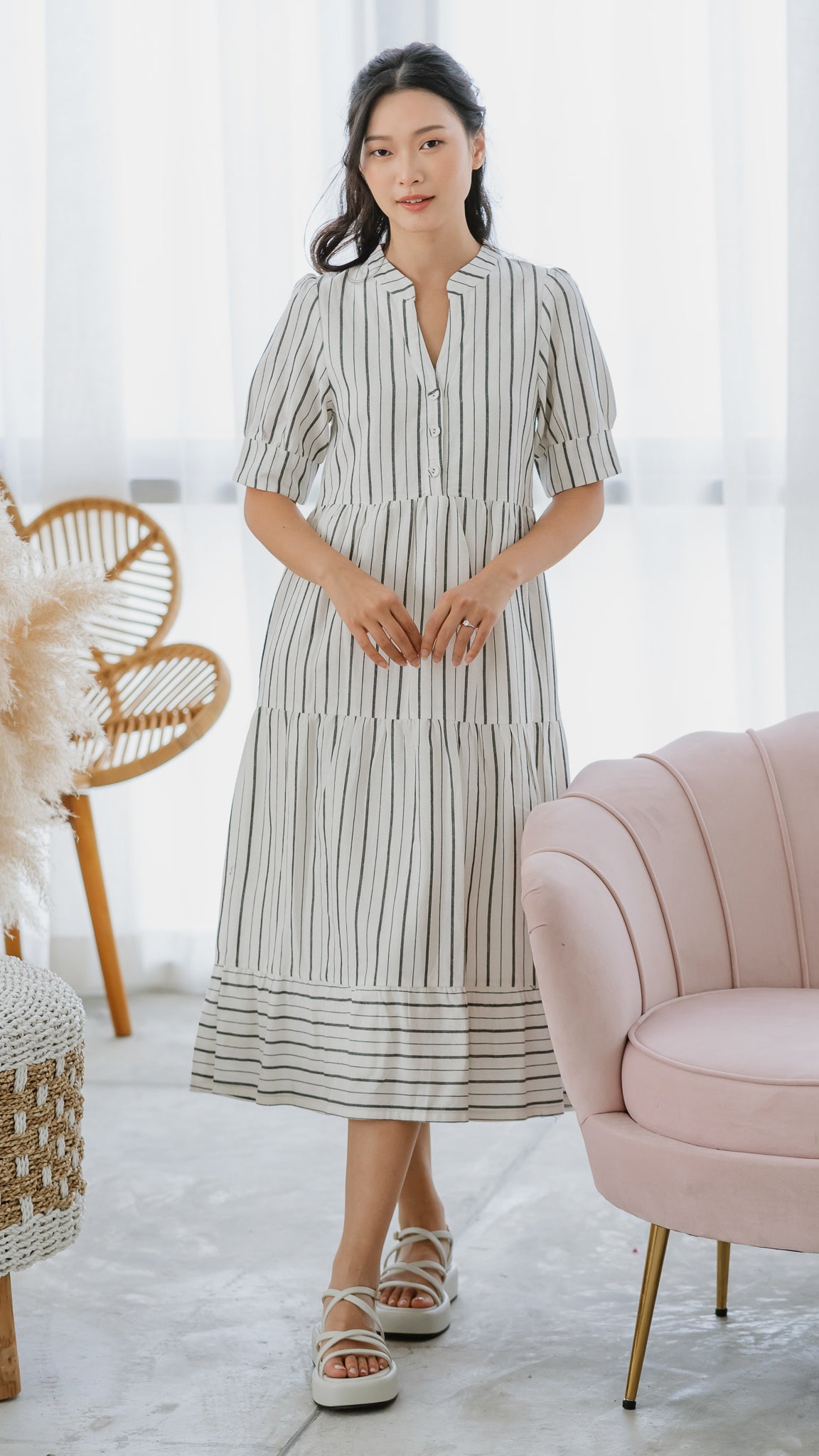 Striped shop tiered dress