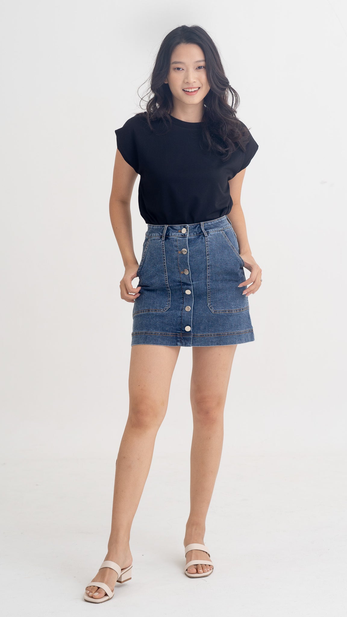 Button front clearance denim skirt next