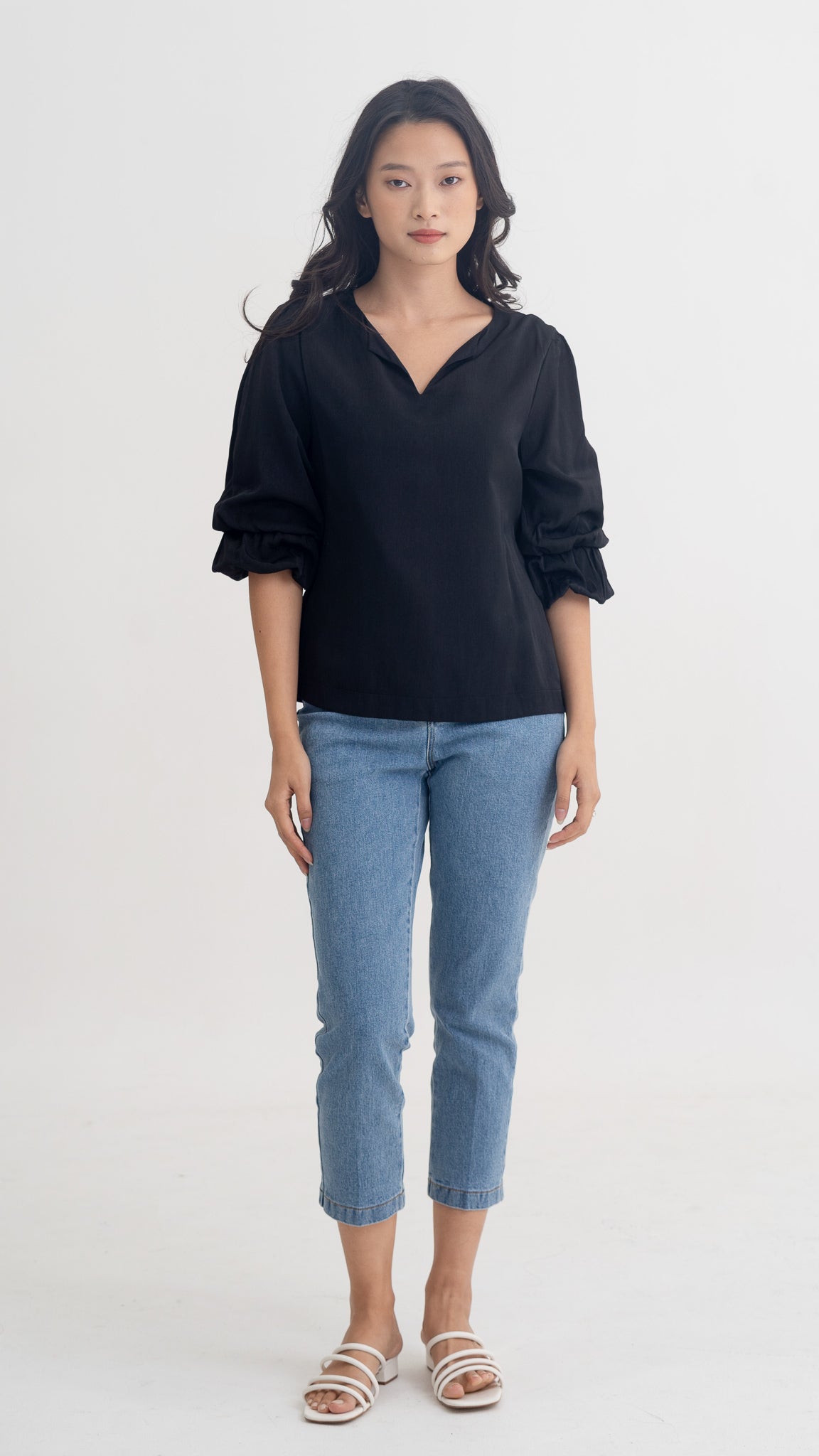 Emille Layered Sleeve Blouse in Black [ONLINE ONLY] - First Stitch