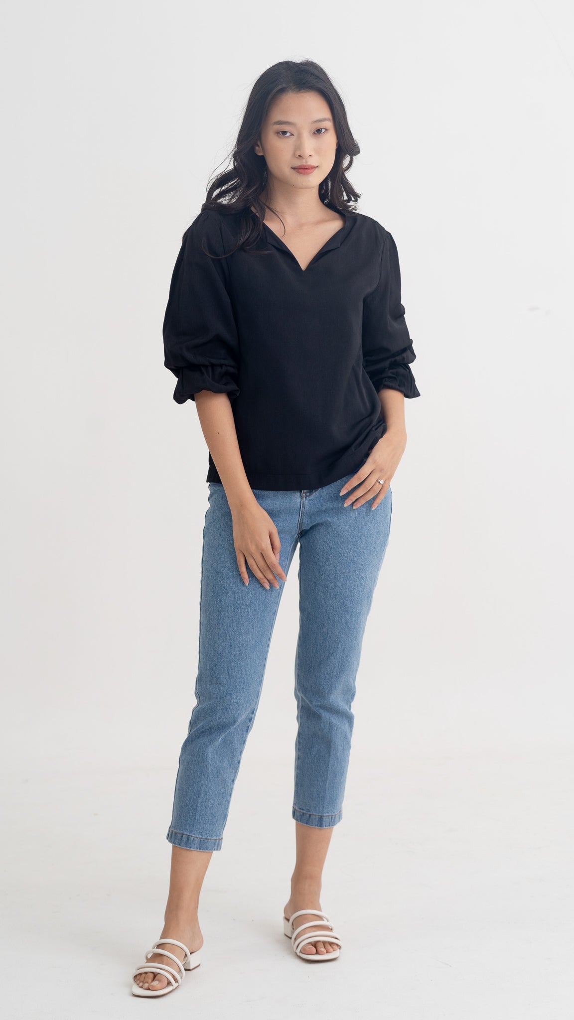 Emille Layered Sleeve Blouse in Black [ONLINE ONLY] - First Stitch