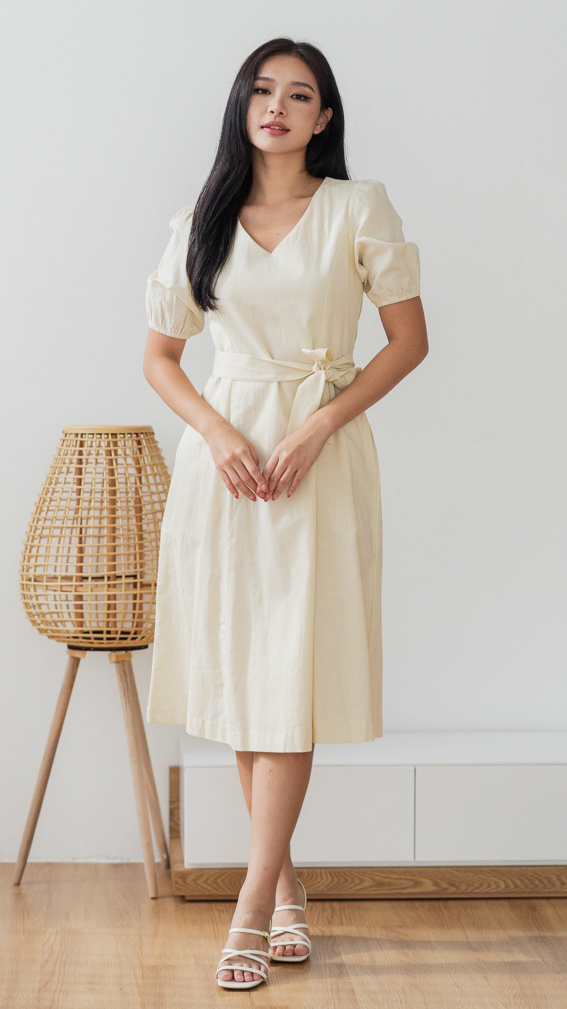 Beige tea length outlet dress