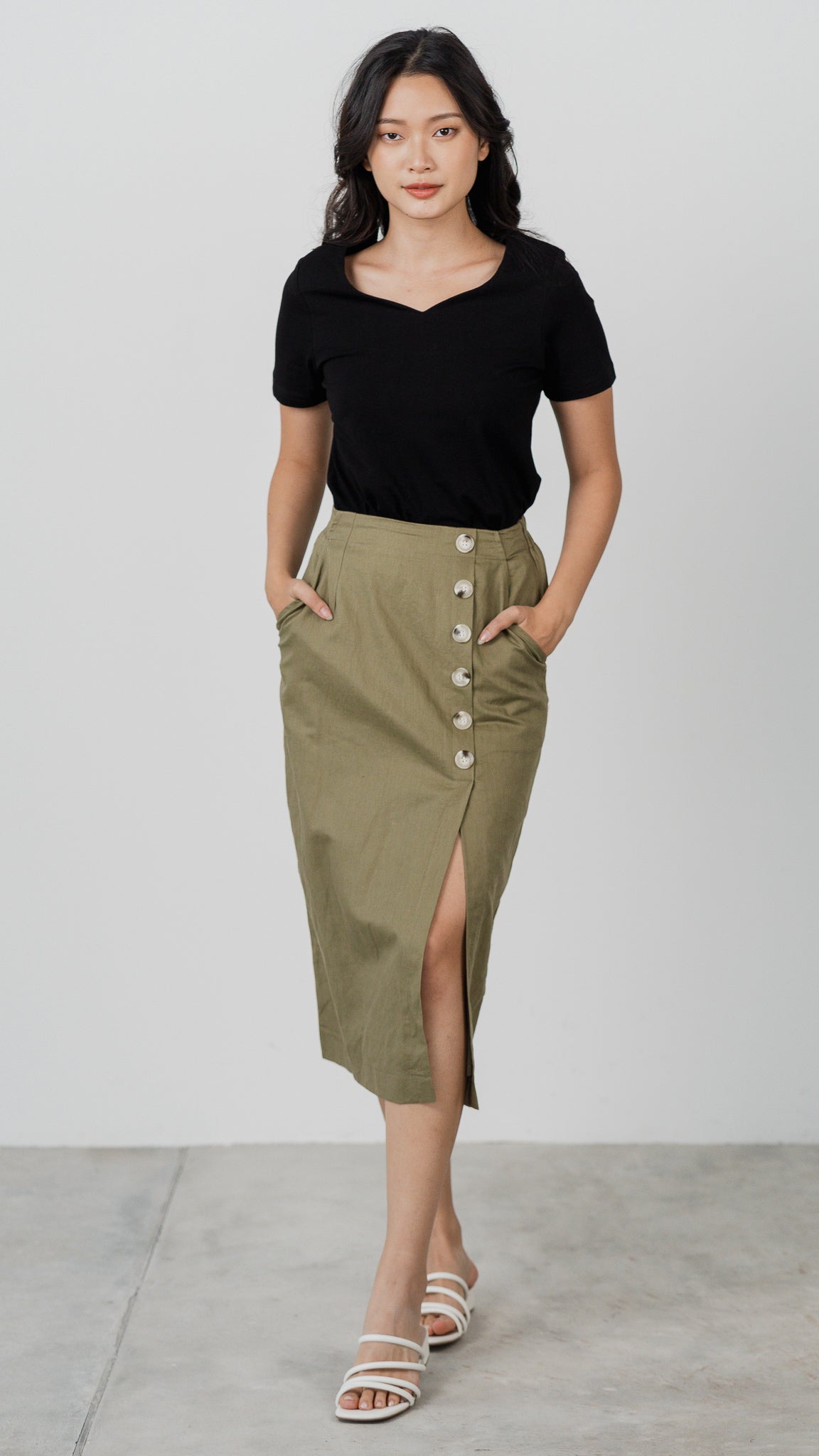 Olive green hotsell pencil skirt online